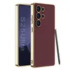 Funda de cuero galvanizado para Samsung S25 Ultra, S25 Plus, anticaídas, estilo simple.