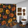 Cortina de ducha de fantasma de Halloween Felpudo Juego de cuatro piezas Serie 4 Separación de zona seca y húmeda del baño Cortina de ducha Cortina de ducha impermeable