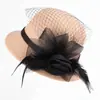 Chapéu de Lã Feminino Outono e Inverno Estilo Coreano Chapéu de Palha com Pena Chapéu de Vaso Grande Chapéu Bowler Versátil Britânico Chapéu de Moda Chapéu de Inverno