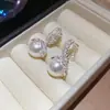 Pendientes de Perla con Forma de Corazón Estilo Socialité Europeo y Americano Transfronterizos para Mujer, Pendientes Elegantes Retro Franceses, Pendientes de Lujo Ligero de Gama Alta