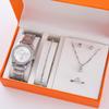 Set de 5 Piezas de Relojes para Mujer con Correa de Acero y Diseño Falso de Tres Esferas, Set Casual de Relojes de Cuarzo Estilo Coreano con Reloj de Pulsera