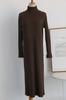 Cor Outono e Inverno Gola Alta Meio Listrado Tricô Saia Slim Fit Vestido Manga Longa para o Trabalho Cor Sólida Saia Base Coreana