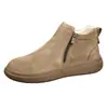 Botas de Cuero para Hombre, Forradas de Borrego para Invierno, Engrosadas, Cálidas, Antideslizantes, Cremallera Lateral, Botines Cortos Integrados de Cuero y Piel, Zapatos de Cuero Resistentes al Frío
