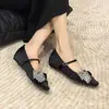 Zapatos de Mujer para Principios de Primavera con Lazo de Pedrería que Aumentan la Altura, con Suelas Suaves Cómodas para los Pies, Zapatos Mary Jane Rosa de Punta Cuadrada Francesa Estilo Chanel