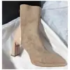 Botas finas de salto alto plataforma, cor sólida, com salto grosso e bico fino, botas femininas com zíper traseiro, fáceis de calçar, novas botas curtas estilo francês