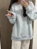 Sudadera de Estilo Coreano Estilo Perezoso Color Puro Cuello Redondo para Mujer Otoño e Invierno 2025 Forrada de Polar Cálida Holgada Casual Moda Top Ropa