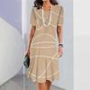 Vestido Feminino Estampa Degradê Elegante Casual Gola Redonda Manga Curta Vestido de Verão Moda Feminina