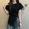 Camiseta de Verano para Mujer Talla Grande con Pliegues Irregulares, Mangas Cortas, Versátil, Adelgazante, Corte de Hombro Regular, Top Ligero