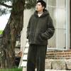 Traje de Pijama de Terciopelo Engrosado Cálido para Hombre Otoño e Invierno con Gorro Integrado Color Sólido Sencillo Ropa Casual Suelta para Casa para Usar por Fuera