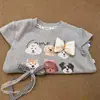 Varios Colores DisponiblesCamiseta de Verano para Niñas con Estampado de Perro de Dibujos Animados Lazo Algodón Puro Manga Corta