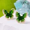 Nuevos pendientes de mariposa de cristal verde degradado fresco para mujer, diseño de nicho, pendientes de alfiler de plata de alta calidad, pendientes de verano