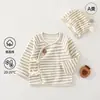 Roupas de Bebê Categoria Recém-nascido um Top Stretch de Algodão à Base de Plantas Roupas de Casa de Manga Longa + Chapéu para Bebê e Crianças Anyang
