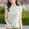 Chaleco sin mangas de ramio para mujer, jersey de cuello redondo, color liso, casual, tejido, camiseta interior, holgado, talla grande, jersey de verano