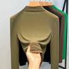 Camisa Básica de Gola Alta Meia-Altura para Mulheres 2025 Nova Camisa Feminina Sexy Estilo Mesh Pequena com Top Elegante e que Marca a Cintura