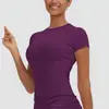 Nuevo producto transfronterizo: Ropa de yoga fina de color liso con cuello redondo, camiseta de entrenamiento ajustada, top deportivo de manga corta, ropa para correr y fitness