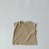 Chaleco de verano para niños estilo coreano hecho de suave algodón de bambú, sin mangas, camiseta chaleco de hombros caídos para niños y niñas, cuello redondo, adecuado para usar al aire libre, estilo bosque