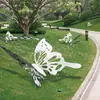 Escultura de Mariposa Hueca de Acero Inoxidable para Exteriores Paisajismo de Jardín Parque Oficina de Ventas Arte de Hierro Adorno de Insecto Luminoso Simulado