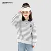 Roupa Infantil Meninas Moletom Listrado 2026 Primavera Novo Estiloso Gola Reversível Roupa para Crianças Maiores Primavera e Outono Top Casual