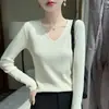 Nuevo Jersey de Alta Calidad Otoño/Invierno 6% Lana para Mujer Manga Larga Ajustado Ceñido al Cuerpo Tejido Cuello en V Bodycon Capa Base