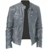 Comercio Exterior Amazon Business Suéter con Cremallera Decoración de Bolsillo Cuero PU Cuello Vertical Ajustado Chaqueta de Cuero Chaqueta Biker