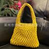 Nova Bolsa de Malha Vazada Portátil Bolsa de Corda de Algodão Tecida à Mão Bolsa de Palha Bolsa de Pulso Bolsa para Mulheres