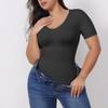Ropa Moldeadora de Cuerpo Talla Grande Europea y Americana Transfronteriza Ajustada para la Parte Superior del Cuerpo, Ajustada para el Vientre, Camiseta de Manga Corta, Top Moldeador de Cuerpo de Cintura con Cuello en V para Mujer