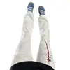 Jeans com Vibe High Street Americana com Estampa de Raio da Moda Nacional, Calças Ligeiramente Flare para Homens, Corte Reto Slim Fit, Efeito Emagrecedor, Calças Curvas