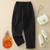 Tiro Real # Color Sólido Versátil Simple Nuevo Invierno 2025 Cintura Elástica Suelto Casual Adelgazante Cálido Pantalones de Algodón para Mujer