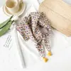 Exportado para o Japão e Coreia, Lenço Pequeno para Estudantes, Estilo Fofo, Lenço de Seda Feminino, Lenço Floral de Algodão e Linho Estampado, Pingente de Franja de Alta Qualidade