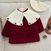 Casaco de lã vermelha de inverno para meninas, estilo ocidental, gola de boneca para meninas, forrado de lã, estilo Chanel, vestido festivo de ano novo para bebês