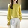 Suéter casual de alta costura pronto para usar, 100% lã escovada, novo para outono e inverno, feminino, de corte solto, com gola redonda