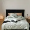 Juego de Cama de Cuatro Piezas Satinado de Doble Capa Color Bloque Estilo Años 50 con Sábana Ajustable, Juego Mult piezas de Textil para el Hogar Nantong