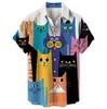 Estilo Europeu e Americano Transfronteiriço Novos Elementos Criativos Impressão Digital 3D Tendência Solta Manga Curta Camisa Top Masculino