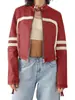 Chaqueta de Motocicleta Amazon 2025 para Mujer Chaqueta Corta de Cuero para Primavera y Otoño Chaqueta de Cuero PU a Juego Diseño de Color Contrastante