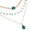 Collar Transfronterizo de Piedra Imitación Esmeralda con un Diseño Versátil y Elegante, Collar de Nudo de Lazo Multicapa, Gargantilla de Corazón con Flor Tachonada de Diamantes para Apilar