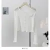 Camiseta de Punto Fina con Cuello Redondo, Flores Empalmadas, Manga Larga Corta, Protección Solar de Verano, Nueva Ajustada Delgado Chaleco Superior