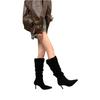 Botas Marrones Delgadas de Tacón Alto y Punta Fina, Botas Altas de Monta para Mujer, Botas Altas Apiladas Estilo Vintage Otoño 2026