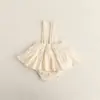Bebé Primavera y Otoño Nueva Llegada Bruja Hilo Hueco Correa Bolso Ropa Gruesa Niña Bebé Color Sólido Correa Cruzada Vestido Botón de Flor Todo Fósforo Ropa Exterior