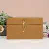 Bolsa de Archivo Artística Retro con Correa Sobre de Papel Kraft de Tacto Grueso Simple Bolsa de Almacenamiento para Agenda Factura Papelería Cosida con Hilo