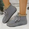 Botas Cortas de Encaje Transfronterizas Europeas y Americanas Tallas Grandes Botas Cortas Transfronterizas Botas de Nieve de Algodón Nuevas para Mujer Suela Plana Con Terciopelo Adicional Venta al por Mayor Tallas Grandes