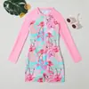 Traje de baño de manga larga con estampado de estilo coreano transfronterizo para niños y mujeres, bonito traje de baño de buceo con cremallera conservadora.