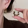 Pendientes de Plata con Baño de Oro Real, Aguja de Plata, Piedra de Ojo de Tigre Ovalada, Pendientes Retro de Nicho Maillard, Pendientes Elegantes de Alta Gama para Mujer