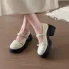 Zapatos de cuero gruesos de estilo británico retro con tacón de bloque para mujer, nuevos para otoño 2026, versátiles para el trabajo, Mary Janes, zapatos de vestir JK