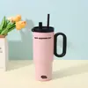 Taza aislada personalizada con revestimiento cerámico de gran capacidad, acero inoxidable, con popote, para niñas, ofreciendo un toque de lujo ligero y alta gama
