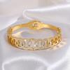 Pulsera Abierta de Acero Inoxidable de Cinco Anillos de la Suerte con Diamantes Completos para Mujer, Gama Alta, Lujo Ligero, Personalizada y Versátil de Acero de Titanio que No se Desvanece