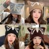 Lindo Gorro de Punto con Orejas de Gato y Mariposa para Mujer Otoño e Invierno Rostro Pequeño Gorro Bolso Cálido Protección para las Orejas Cabeza Grande Gorro de Lana