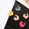 Estilo coreano liga de água gelo lua gato Diamante gota de óleo brincos artesanais brincos DIY material cor personalizada