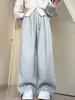 Calça Esportiva Cinza Claro com Barra Curva para Mulheres, Nova Tendência Coreana Primavera 2026, Forrada com Lã, Corte Reto Solto, Caimento Fluido, Calça de Perna Larga Glutinosa