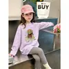Camiseta de manga larga de algodón puro para niñas, nuevo estilo primavera y otoño, top casual holgado para niños mayores, elegante camiseta básica de cuello redondo para niñas