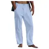 Calças de linho masculinas 2022 yoga praia ebay casuais de verão cintura elástica cordão calças largas com bolsos